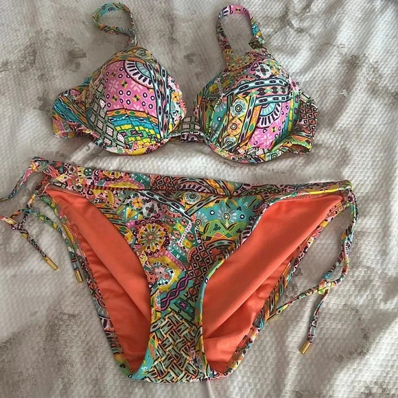 Bleu Rod Beattie Seriously Sunny Tie Side Bikini Top Size 34D and Bottom Size 10 - Picture 7 of 11